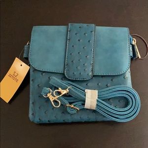 Faux Ostrich Crossbody Purse in Dark Teal.